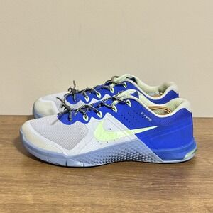 Nike Metcon 2 Athletic Shoes Women's Royal Blue White Volt US 7.5 Flywire Gym